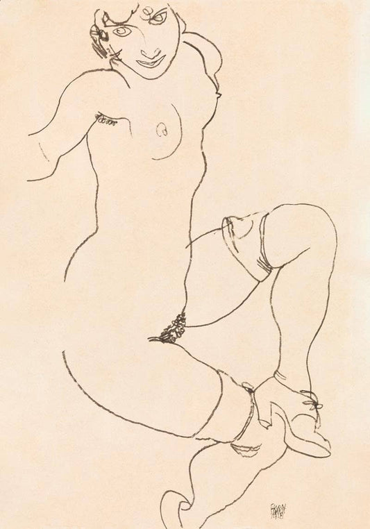 Mujer desnuda en lencería de Egon Schiele