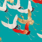 Cranes in the Sky Cyan Japanese Art Poster