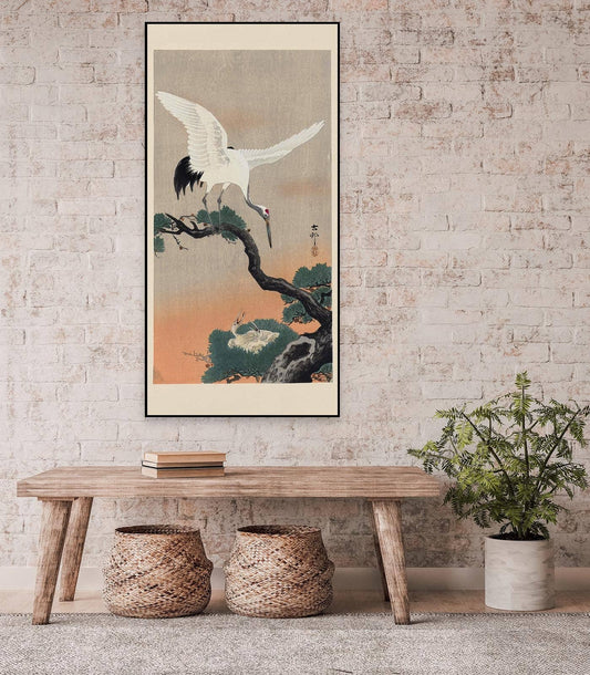 Grúa japonesa con crías de Koson Wall Hanging