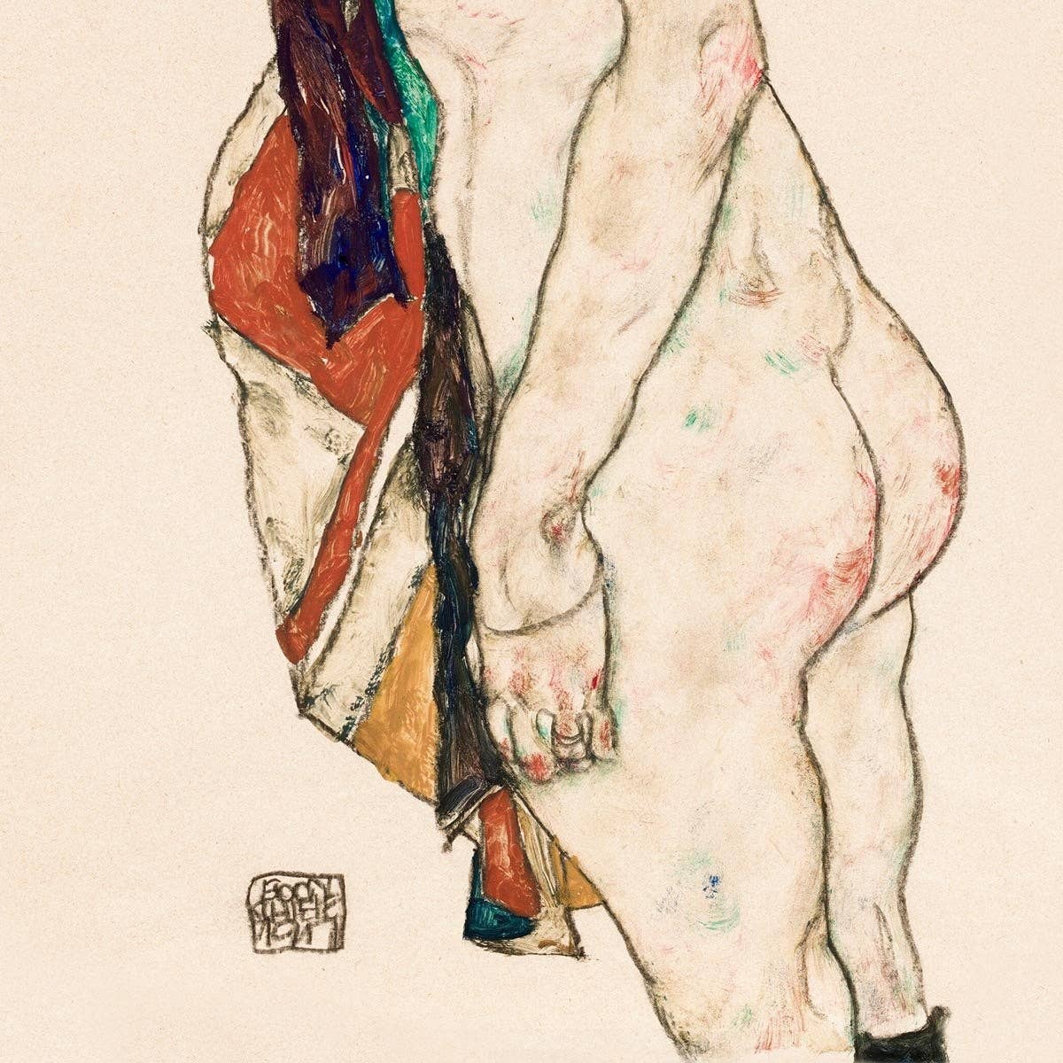 Standing woman with a Patterned Robe by Egon Schiele