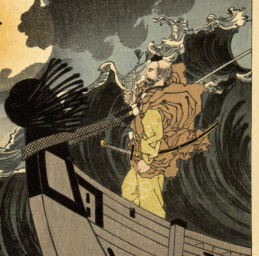 Benkei y la luna sobre la bahía de Daimotsu por Tsukioka Yoshitoshi