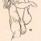 Chica desnuda sentada agarrándose la rodilla izquierda, de Egon Schiele