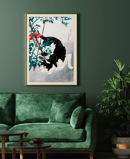 Gato con planta de tomates de Takahashi Shōtei