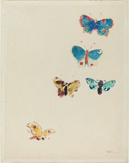 Cinco mariposas (c. 1912) de Odilon Redon