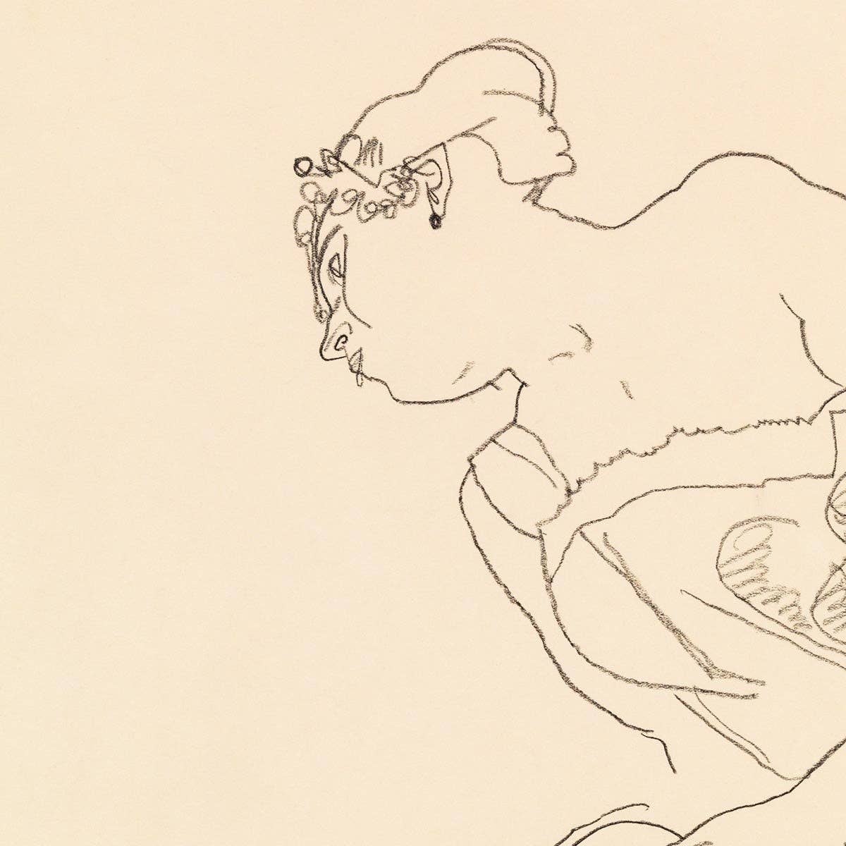 Mujer sentada con corsé y botas de Egon Schiele