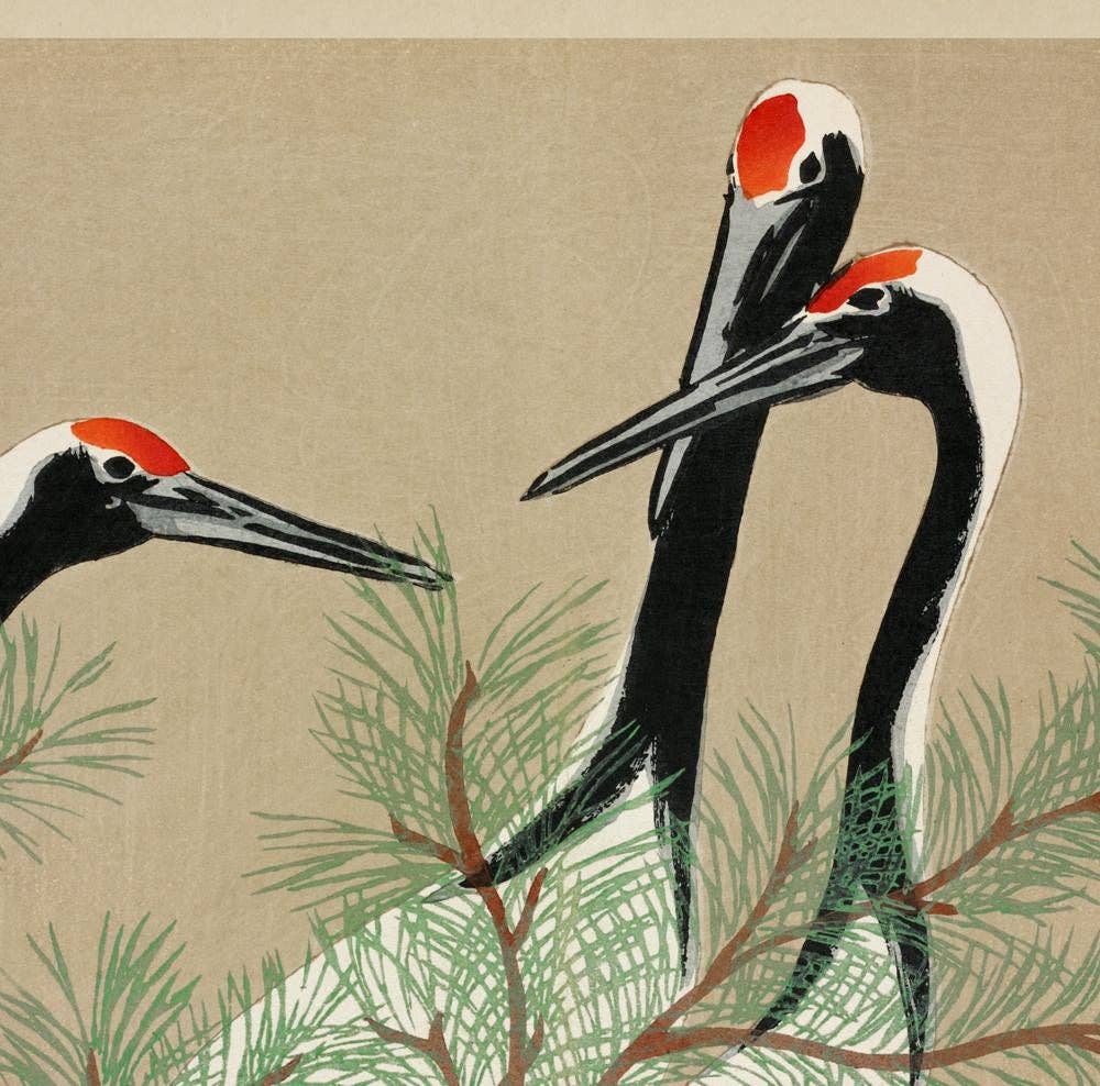 Cranes from Momoyogusa-Flowers by Sekka Poster