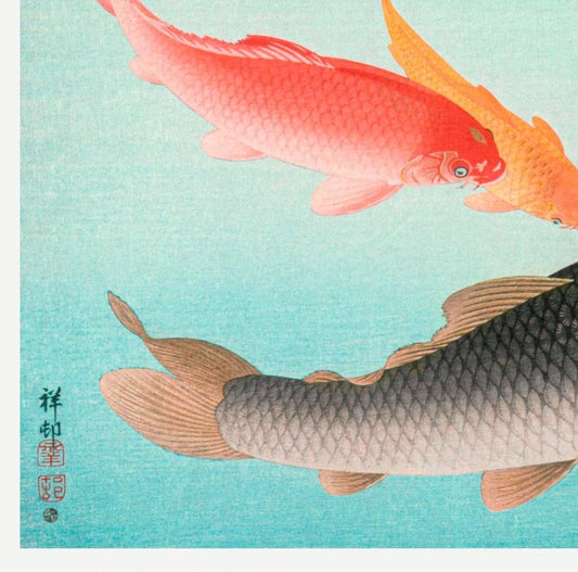 Póster de carpa común y carpa dorada de Koson