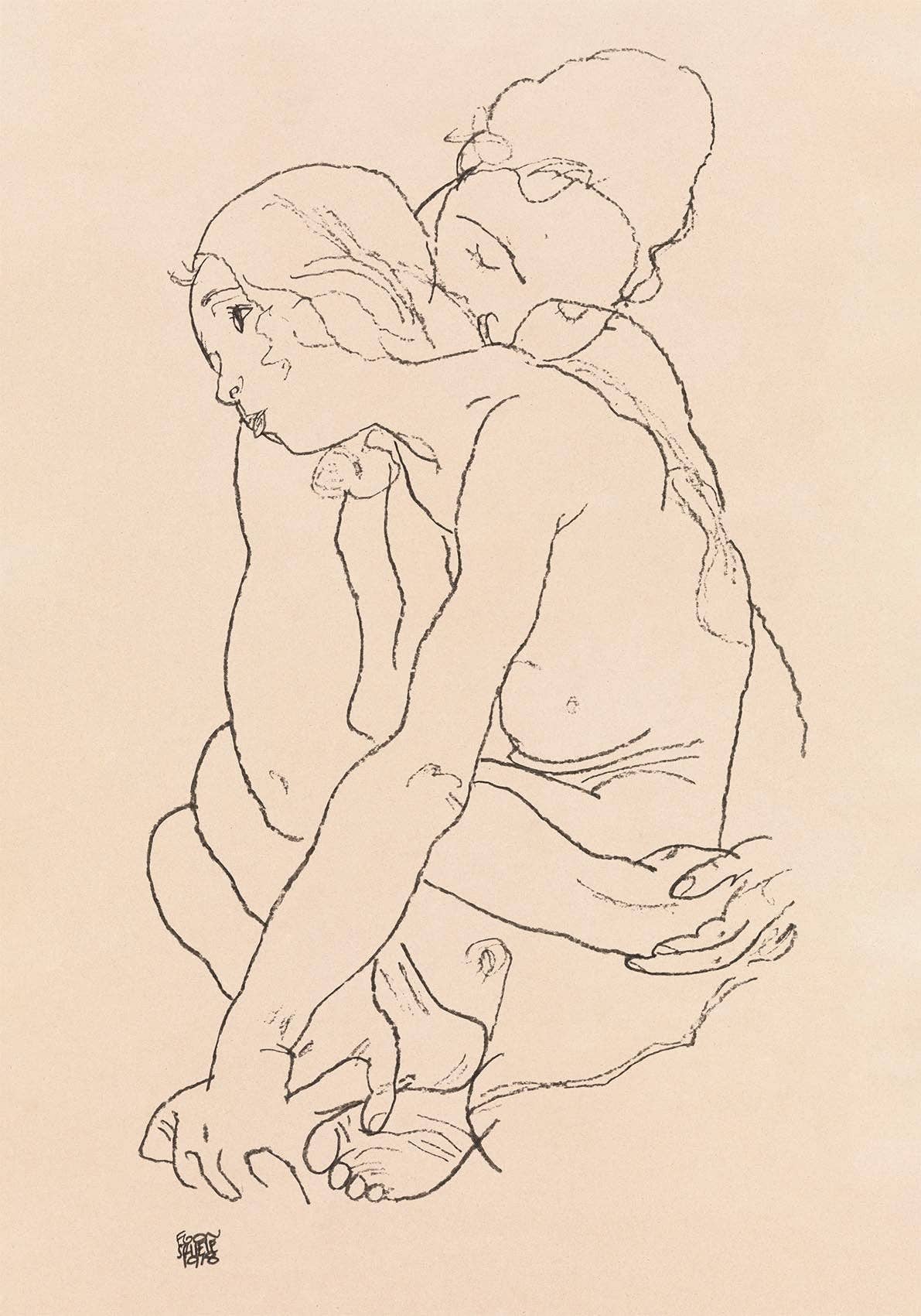 Woman and Girl Embracing by Egon Schiele