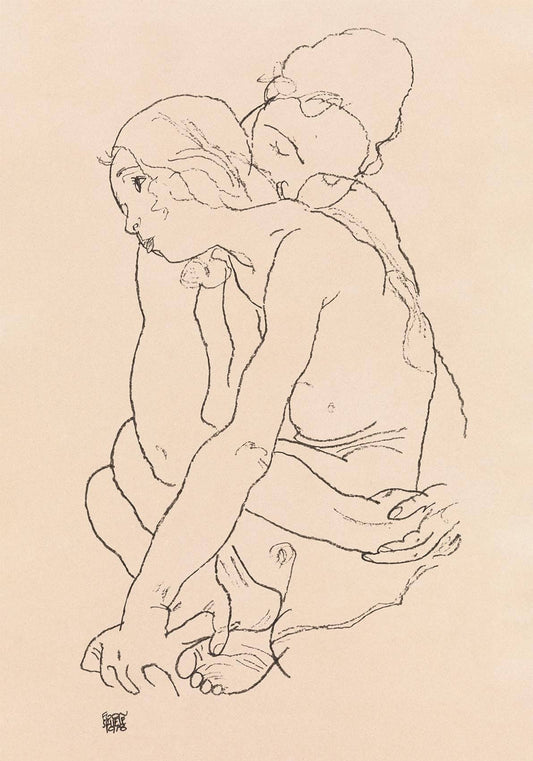 Mujer y niña abrazándose, de Egon Schiele