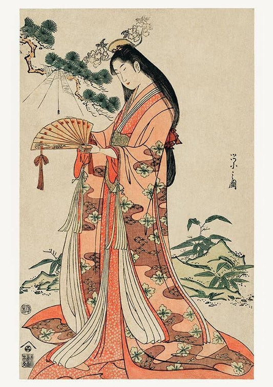 Geisha with long hair by Eishi Hosoda Poster