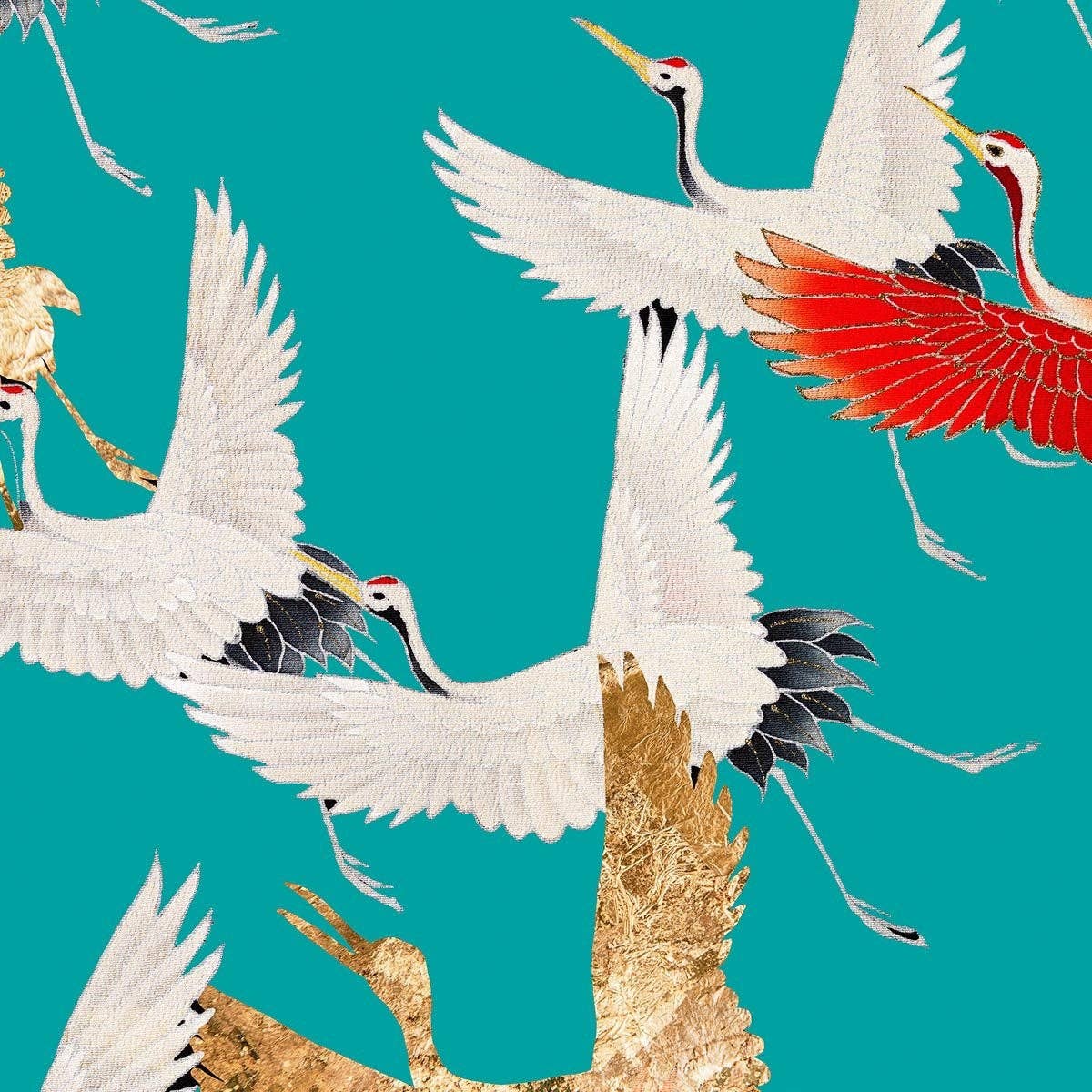 Cranes in the Sky Cyan Japanese Art Poster