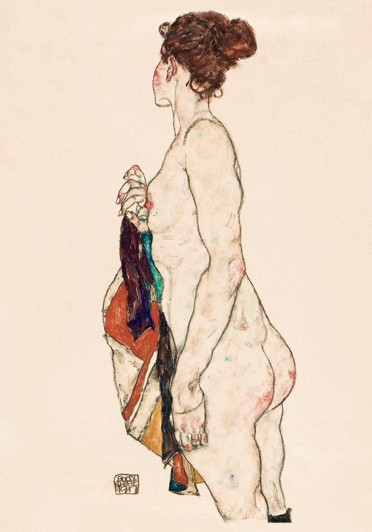 Standing woman with a Patterned Robe by Egon Schiele