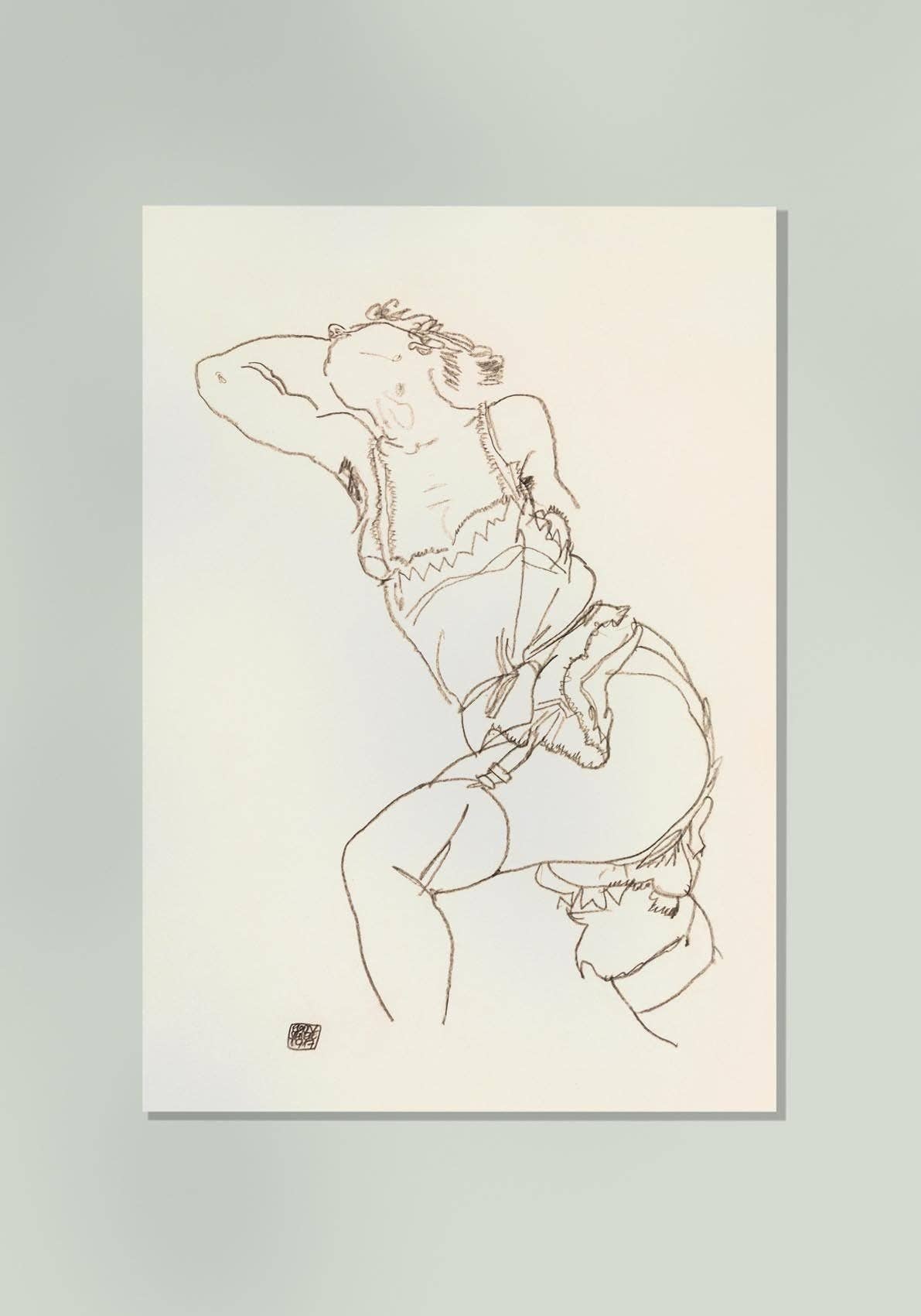 Reclining Model in Chemise and Stockings by Egon Schiele