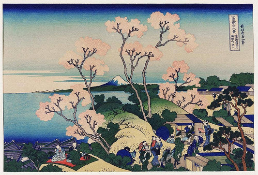 Flor de cerezo Goten-Yama Hill, Shinagawa en el Tokaido por Hokusai Póster