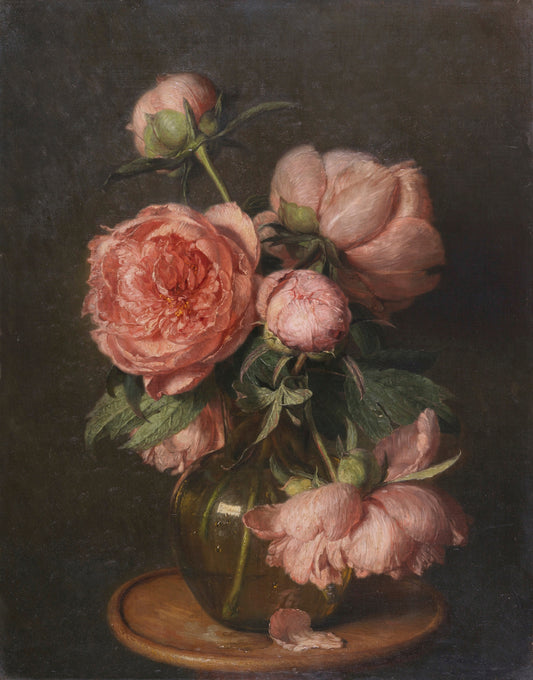 Cuadro de peonías rosas de tono melancólico | Impresión de arte vintage | Impresión de flores | Impresión floral oscura | Decoración de granja | Arte de pared imprimible | Descarga digital