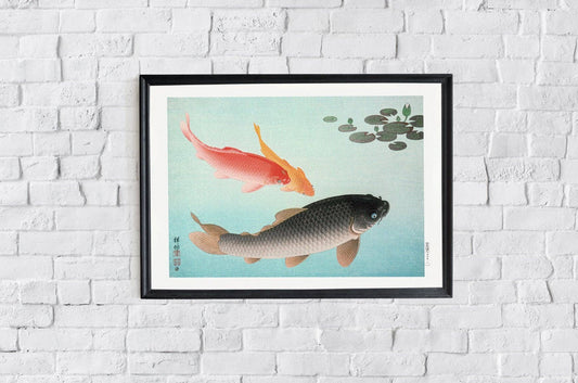 Póster de carpa común y carpa dorada de Koson