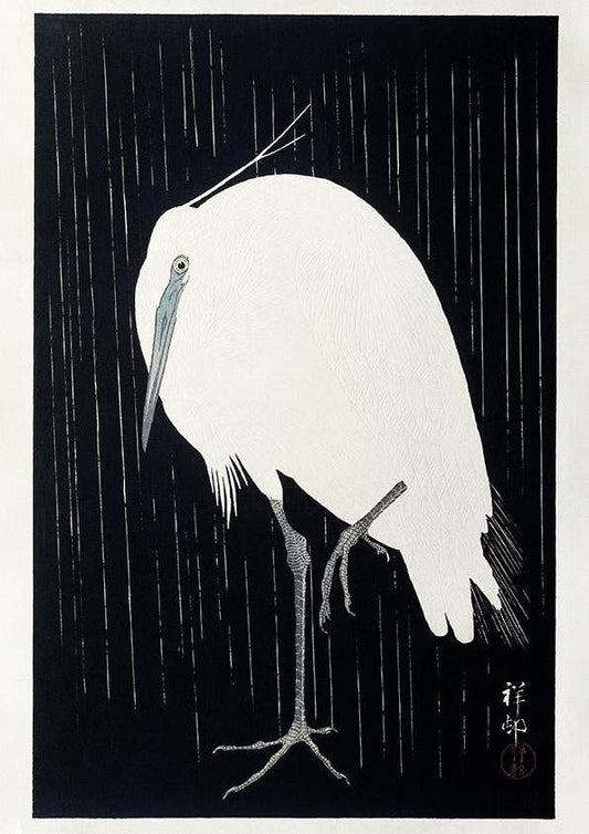 White Heron Dark Snow by Ohara Koson Poster