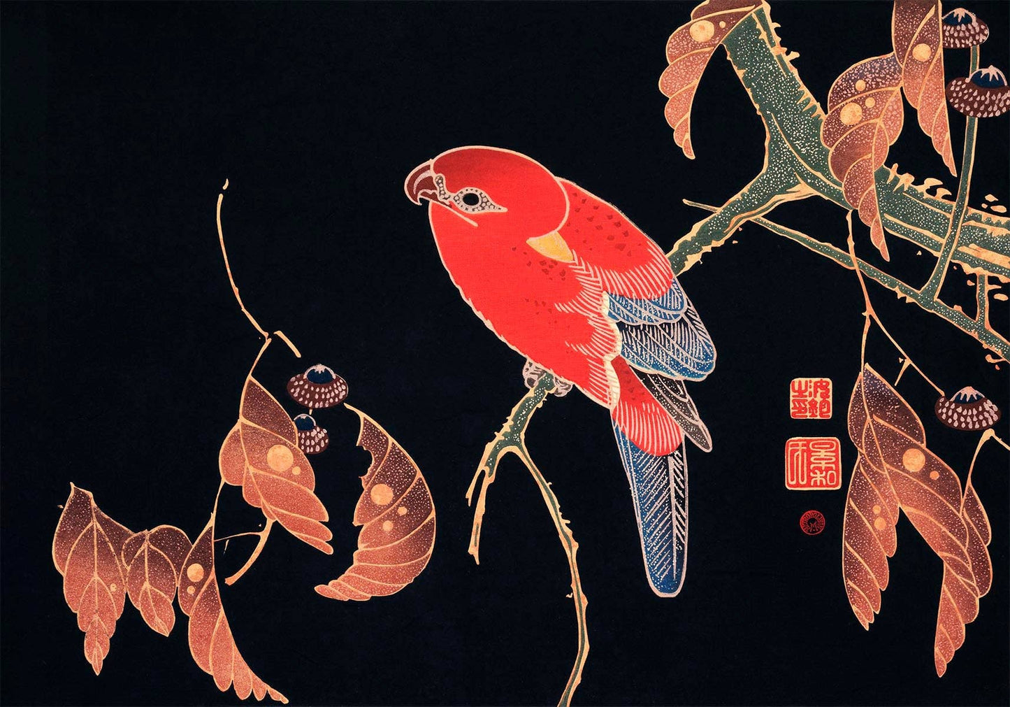 Red Parrot on the Branch of a Tree by Ito Jakuchu