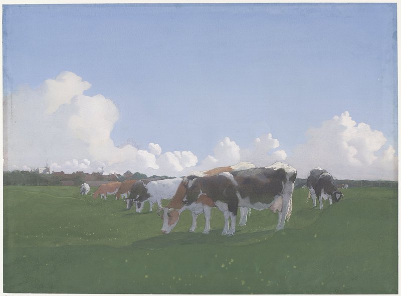 Grazende koeien in een weiland (c. 1800 - c. 1900) by Jan Voerman