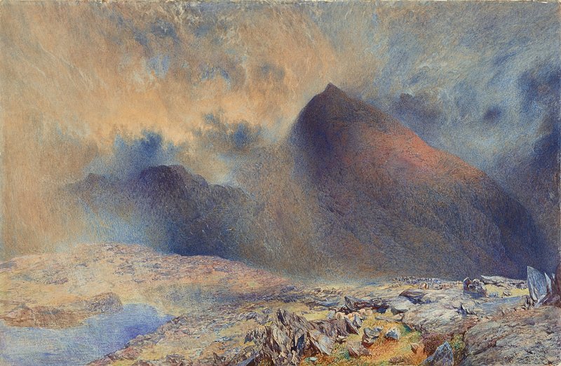 El monte Snowdon entre nubes despejadas, por Alfred William Hunt