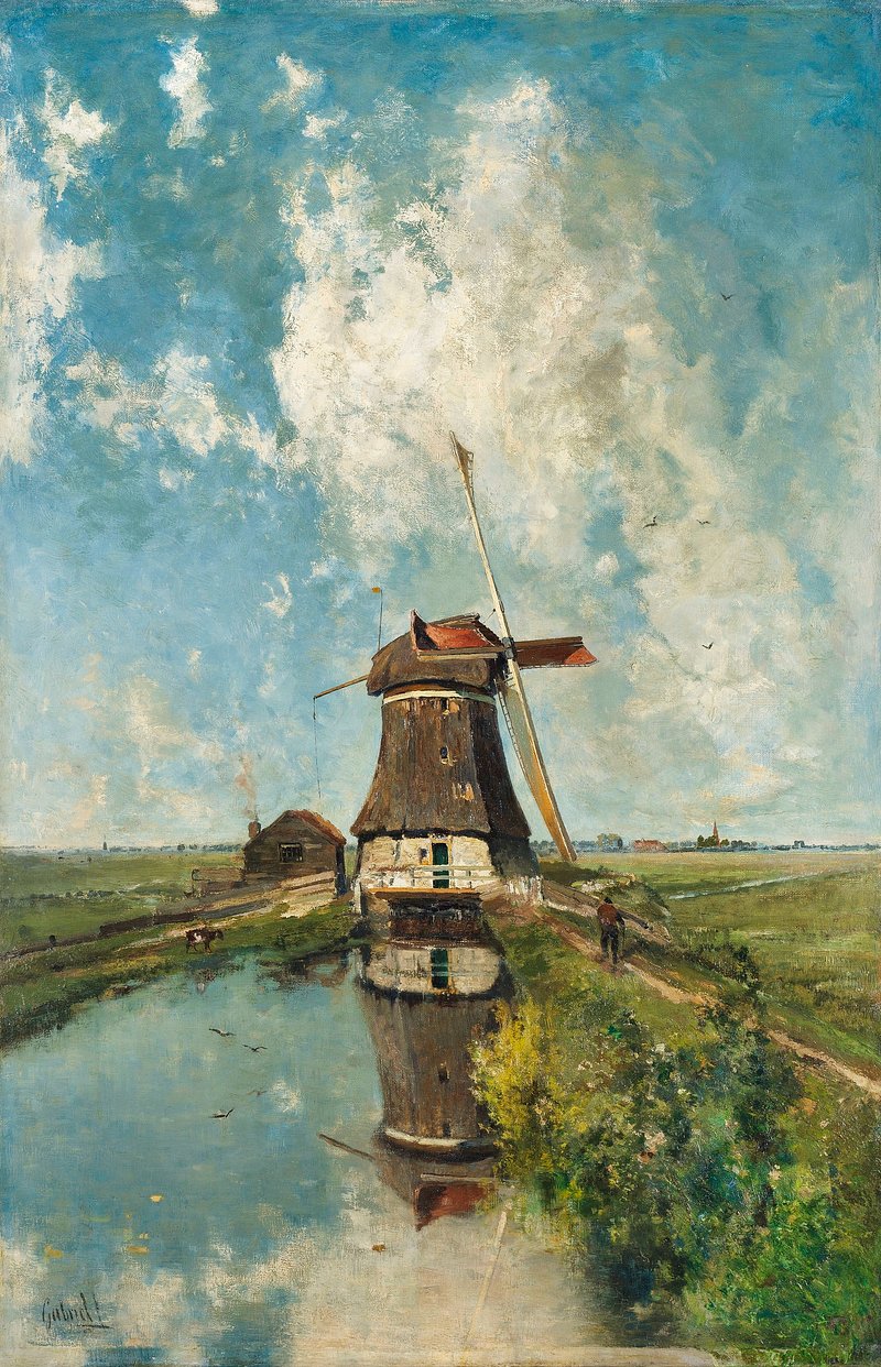 A Windmill on a Polder Waterway, also known as In the Month of July (c. 1889) by Paul Joseph Constantin Gabriel