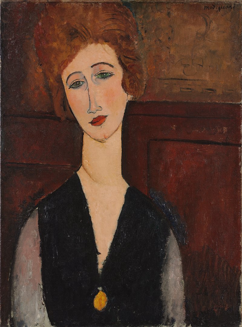 Amedeo Modigliani's Portrait of a Woman (c. 1917-1918) famous painting.