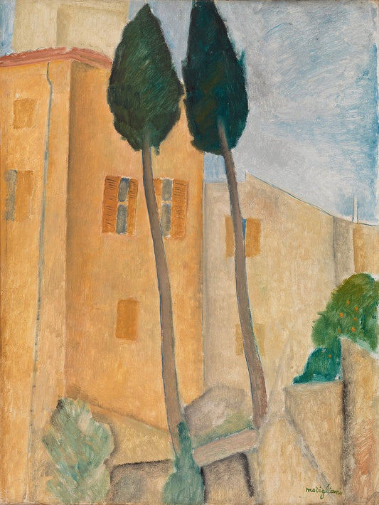 Cipreses y casas en Cagnes de Amedeo Modigliani (Cypres et maisons à Cagnes) (1919)