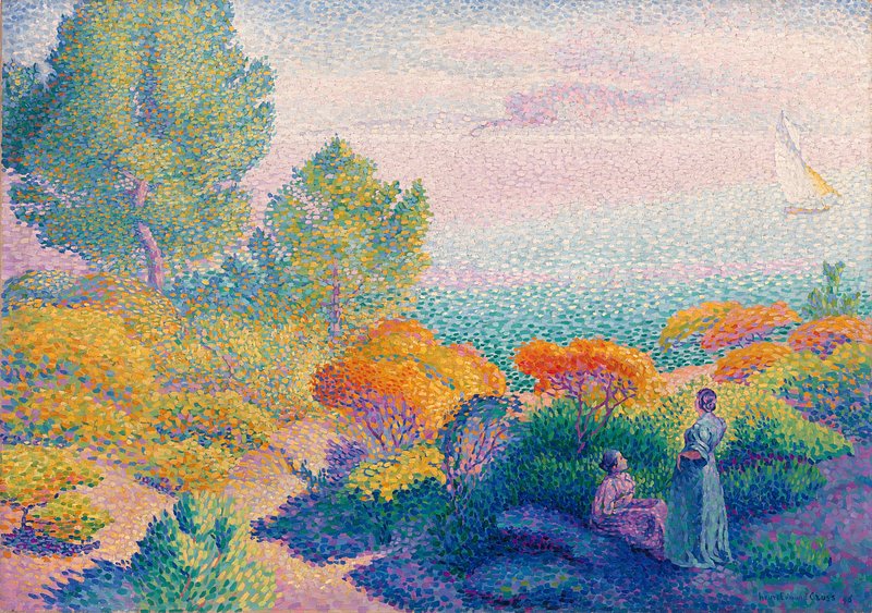 Two Women by the Shore, Mediterranean (1896) painting by Henri-Edmond Cross