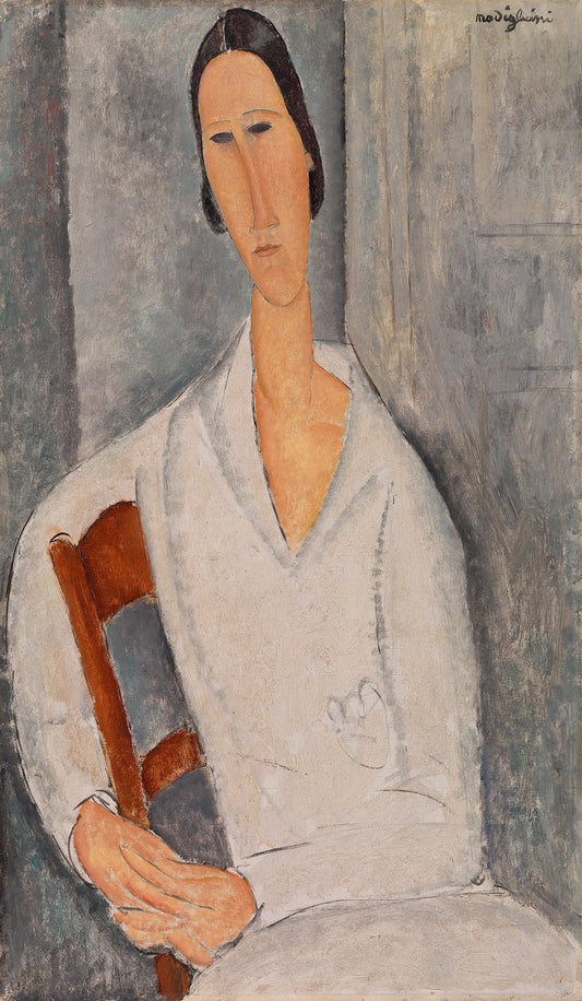 Madame Hanka Zborowska apoyada en una silla (Madame Hanka Zborowska accoudée à une chaise) de Amedeo Modigliani