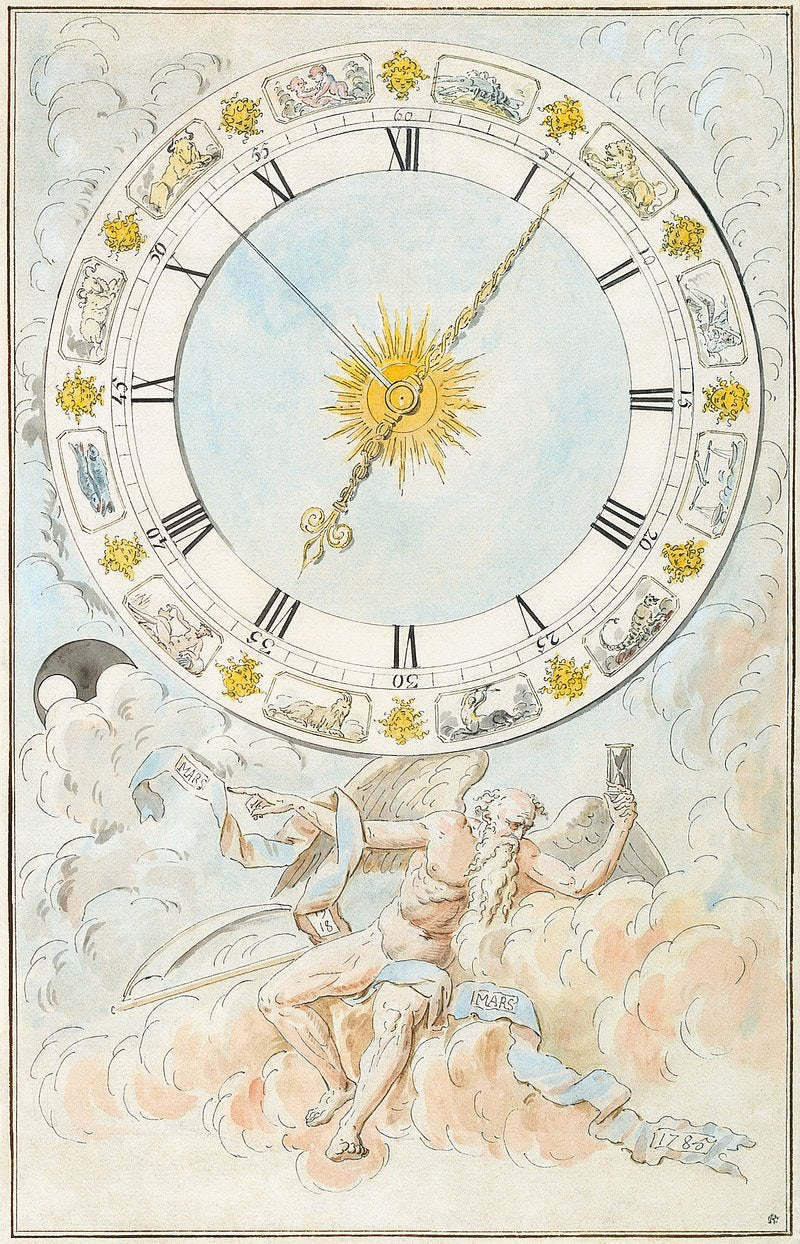 Clock face with the signs of the zodiac Watercolor