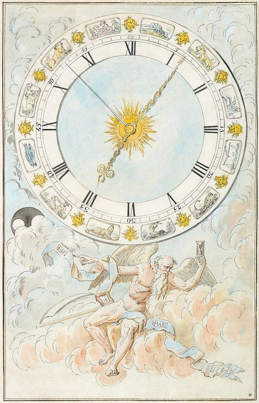 Esfera del reloj con los signos del zodiaco Acuarela