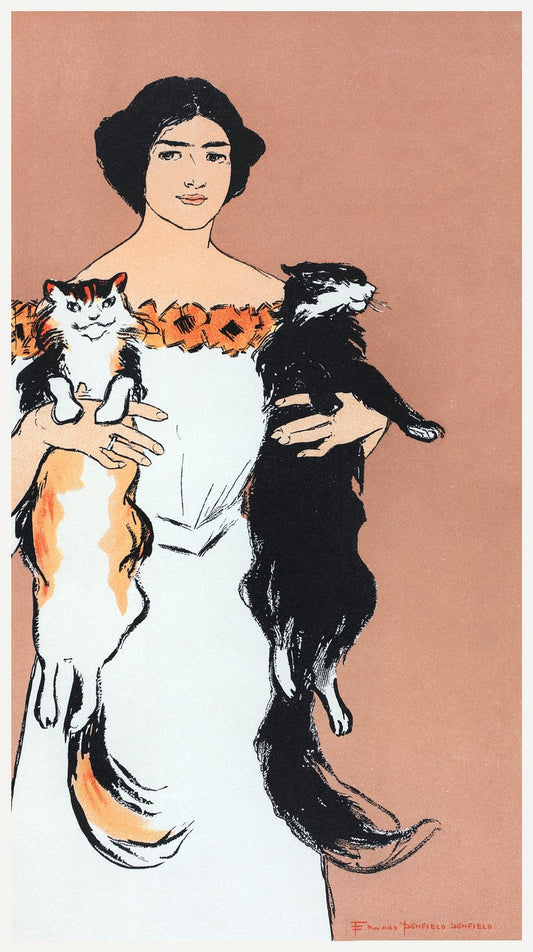 Mujer sosteniendo gatos (1898) de Edward Penfield - Arte mural con descarga digital