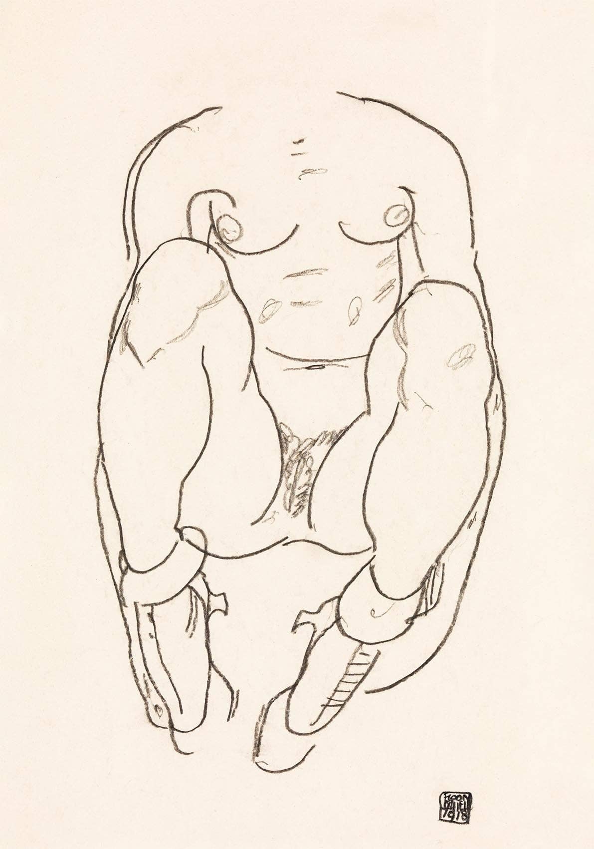 Torso of a Seated Woman with Boots by Egon Schiele