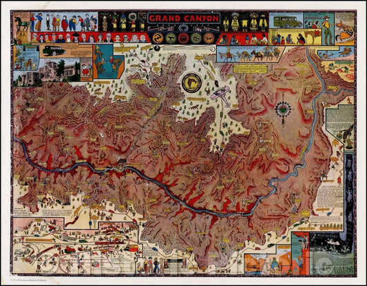 Mapa histórico del Gran Cañón, 1931, Jo Mora - Arte mural vintage