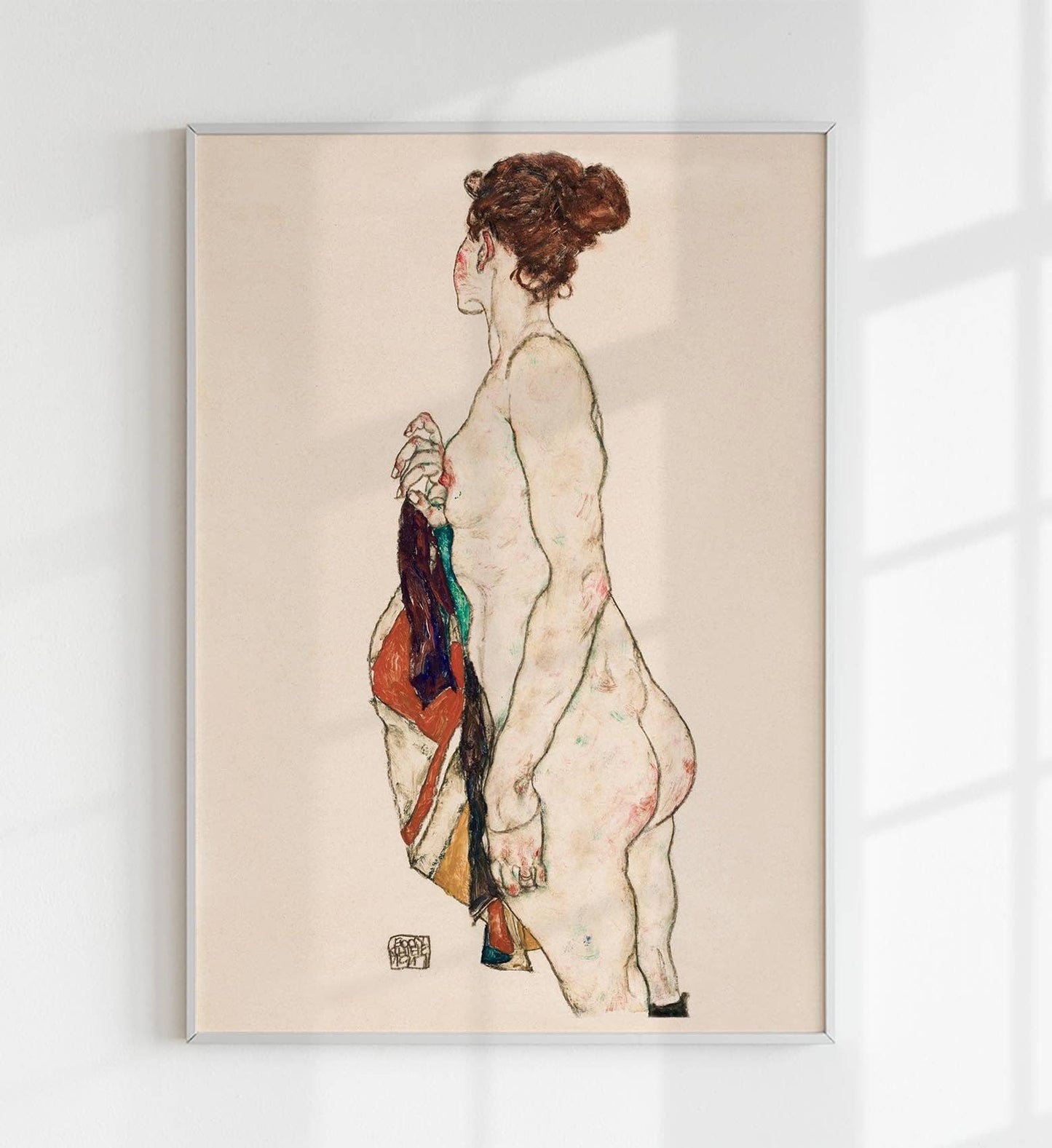 Standing woman with a Patterned Robe by Egon Schiele