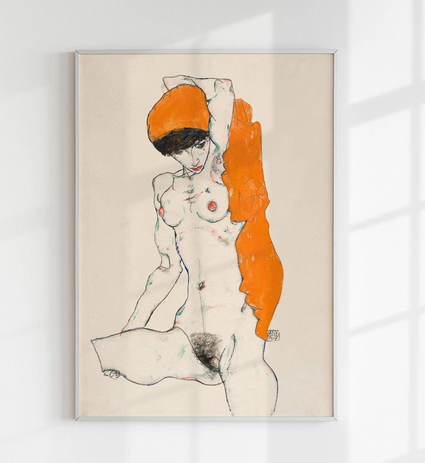 Standing Nude with Orange Drapery by Egon Schiele