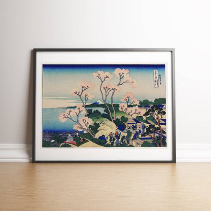 Flor de cerezo Goten-Yama Hill, Shinagawa en el Tokaido por Hokusai Póster