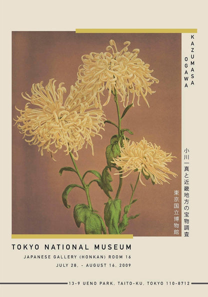 Cartel de la exposición Tres crisantemos amarillos de Ogawa Kazumasa
