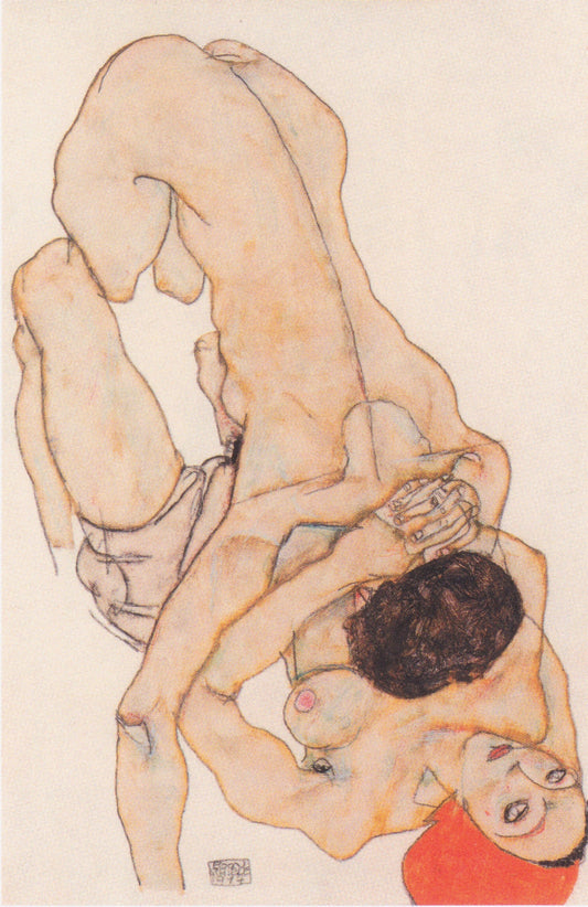 Lesbisches Liebespaar (1914) by Egon Schiele - Queer Erotic Art - Lesbian Lovers Watercolor Art Print | Expressionist Erotic Wall Art | LGBTQIA+ Artwork