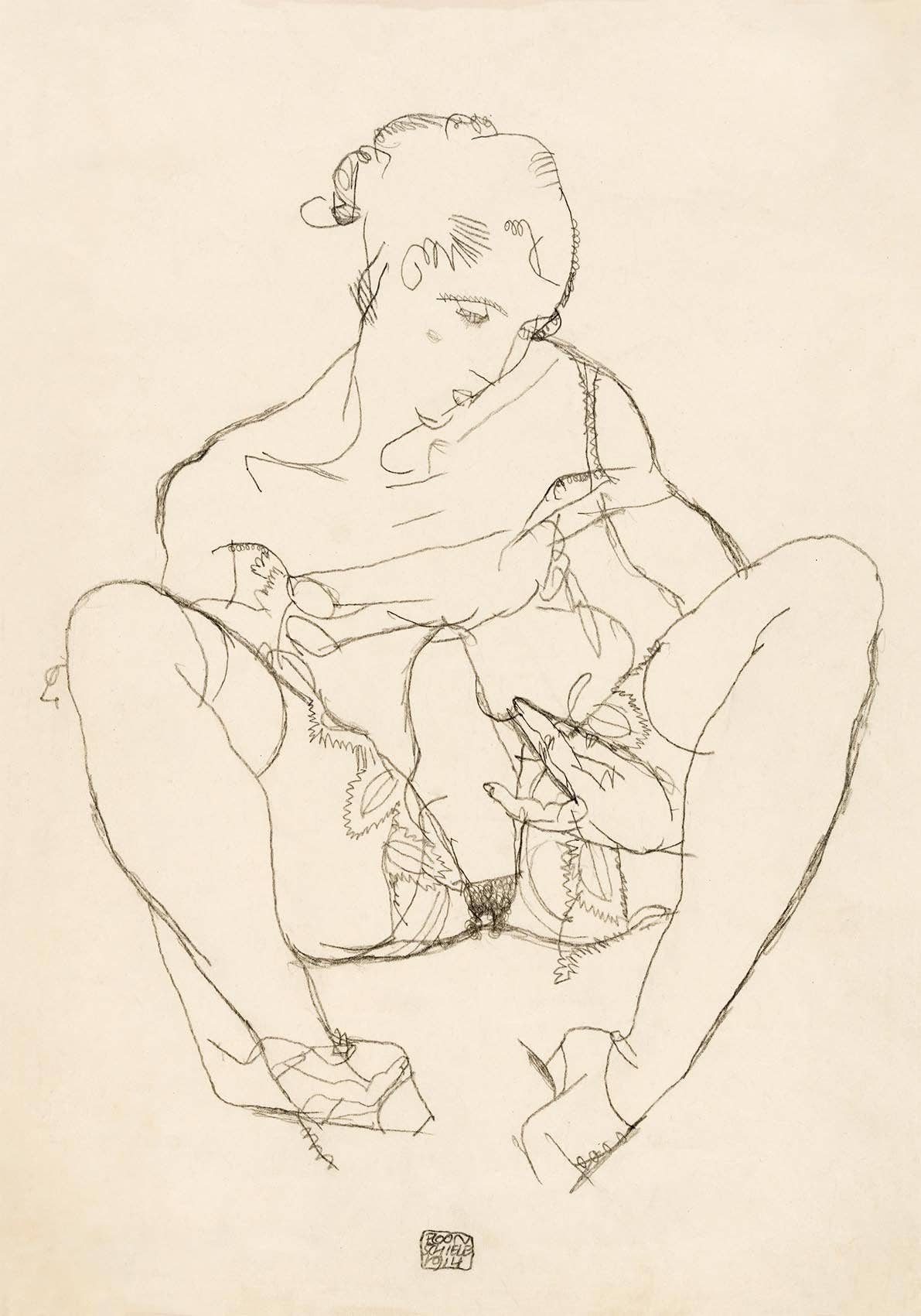 Mujer sentada en camisón de Egon Schiele