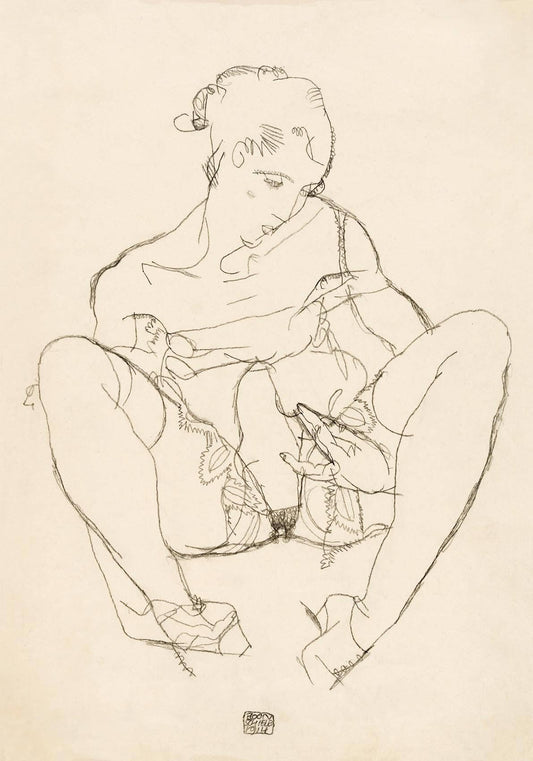 Mujer sentada en camisón de Egon Schiele