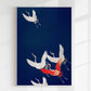 Cranes in Blue Japanese Art Poster