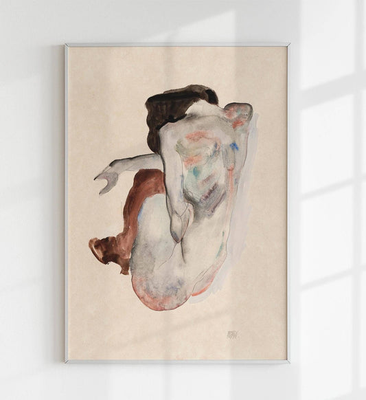 Desnudo en cuclillas con zapatos y medias negras de Egon Schiele