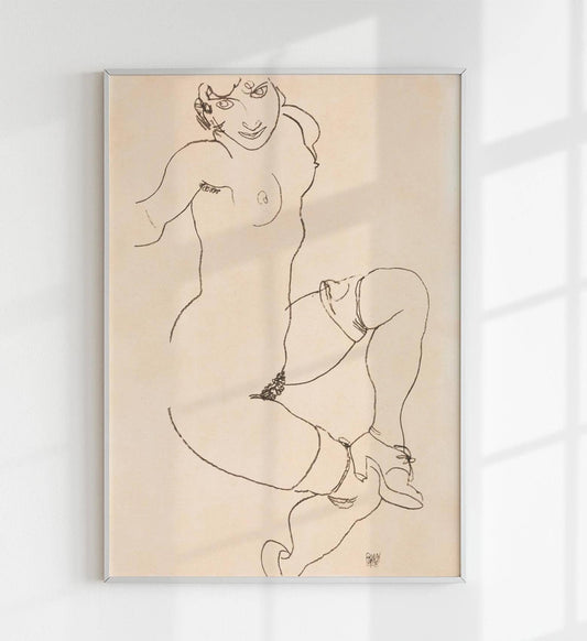 Mujer desnuda en lencería de Egon Schiele