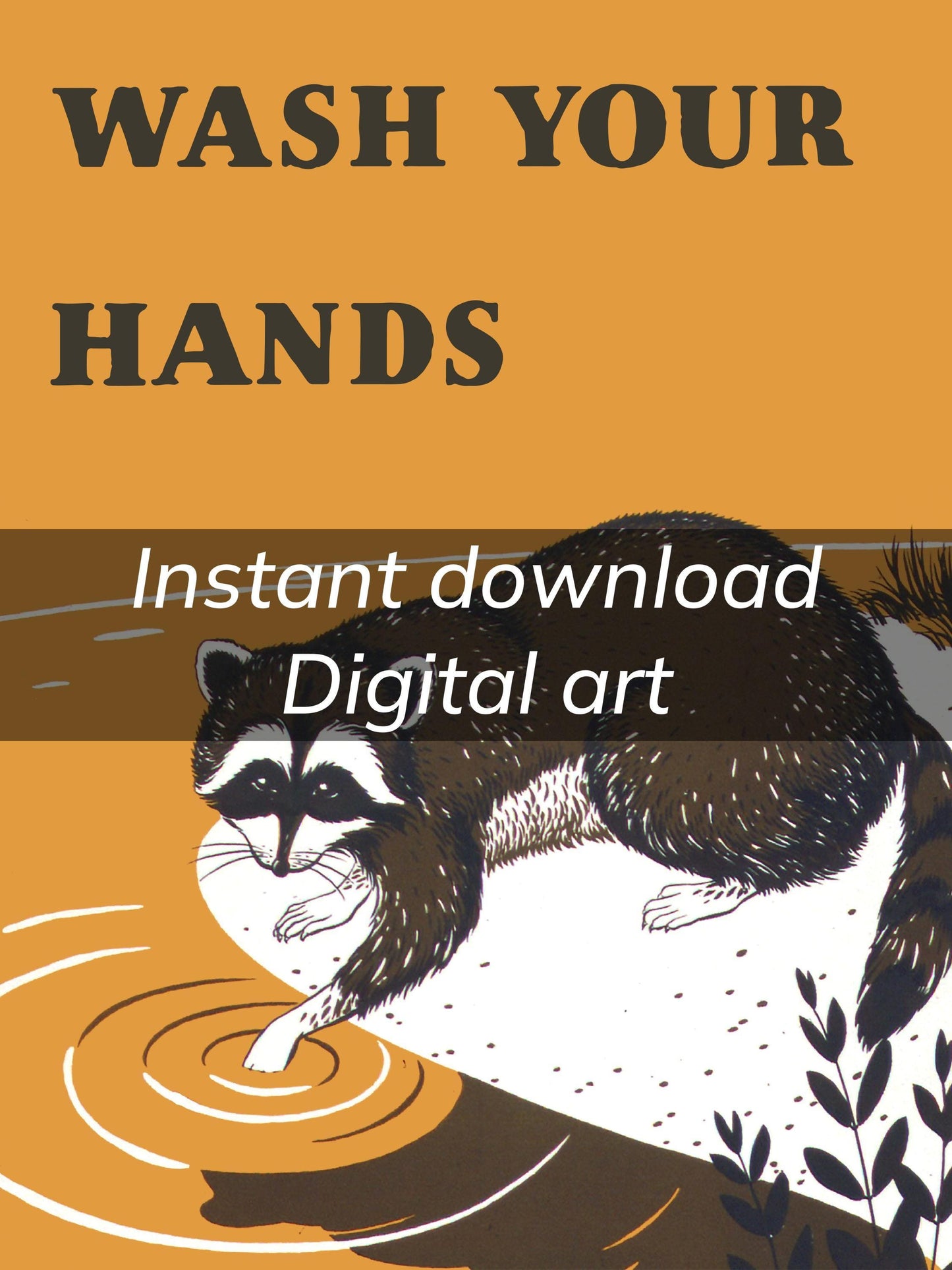 Wash Your Hands Raccoon Hygiene Poster Digital Download Art for Bathroom Printable Instant Download