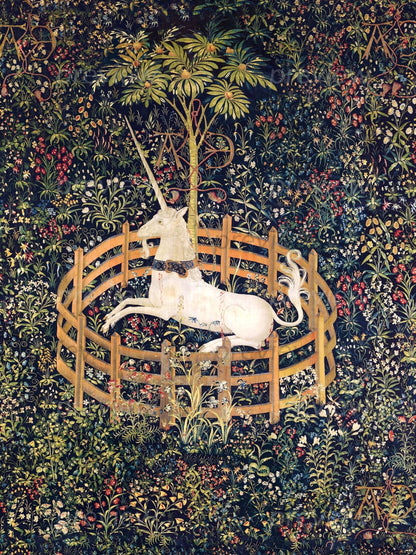 Medieval Unicorn Tapestry Digital Art Printable Instant Download Enchanting Wall Decor for girls room or nursery. renn faire art