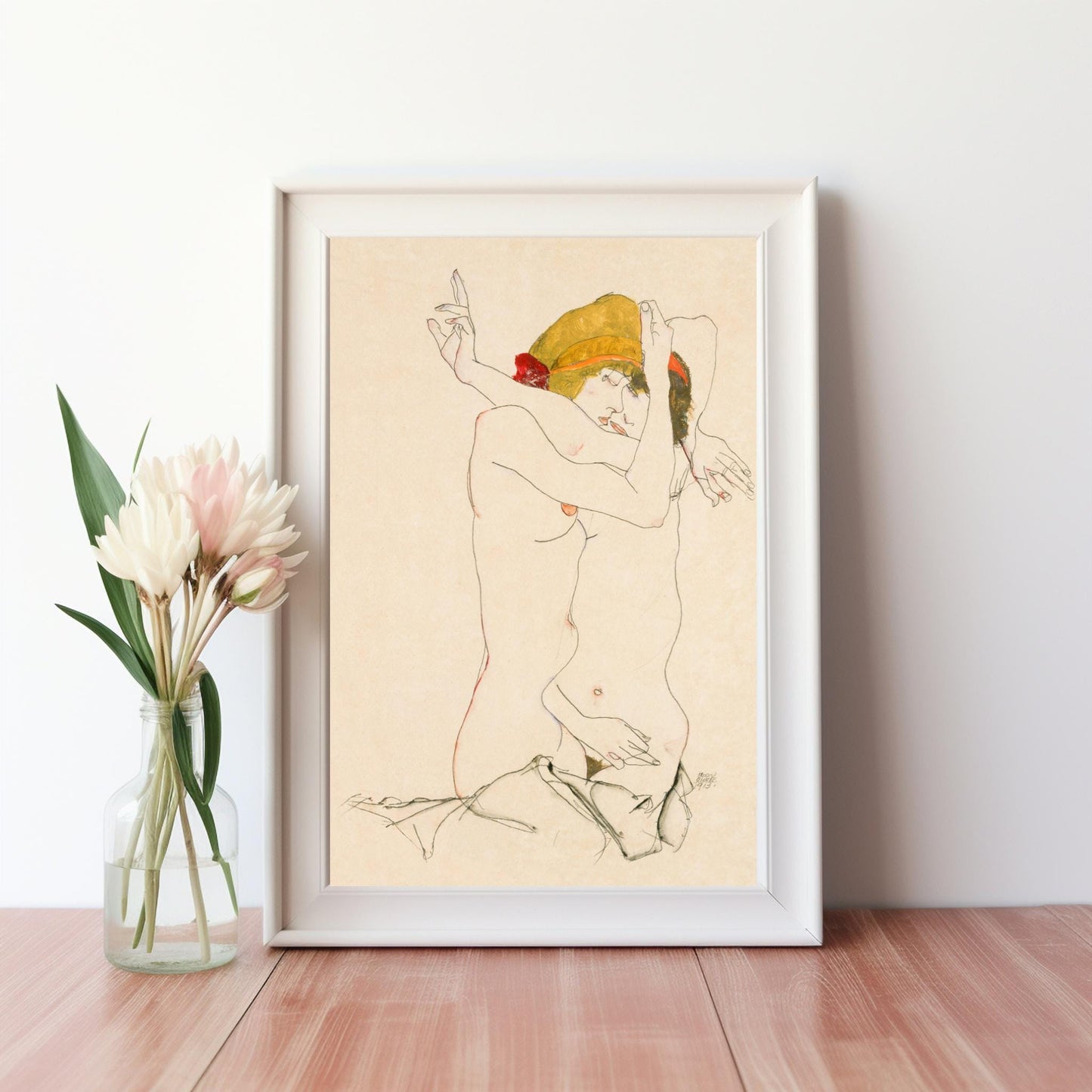 Two Women Embracing 1913 by Egon Schiele - Erotic Lesbian Modern Art Digital Download Wall Art Printable Instant Download