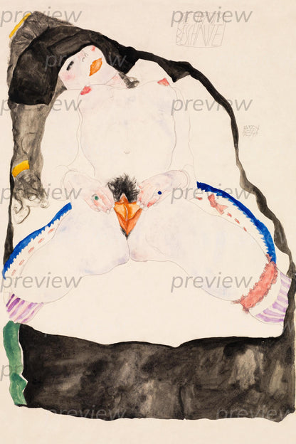 Imagen digital imprimible de vulva y vagina con arte lineal erótico queer Descarga instantánea Moderna - Observado en un sueño por Egon Schiele Descarga digital