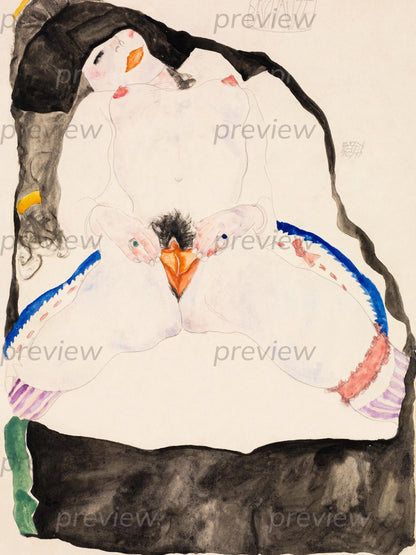 Imagen digital imprimible de vulva y vagina con arte lineal erótico queer Descarga instantánea Moderna - Observado en un sueño por Egon Schiele Descarga digital