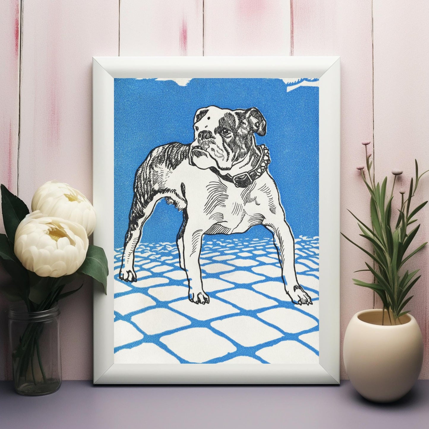 Blue Bulldog by Moritz Jung - Digital Instant Download - Printable Bulldog Illustration in Blue